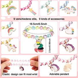 Jexine 18 Piece Unicorn Party Favors Include 9 Unicorn Headbands and 9 Unicorn Rainbow Beaded Bracelets Unicorn Horn Flower Headband for girls Teen Birthday Christmas Gifts