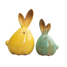 Zerodeko 2pcs Ceramic Ear Figurines for Home Office Decoration Cute Animal Statues for Living and Desktop Aesthetic Decor