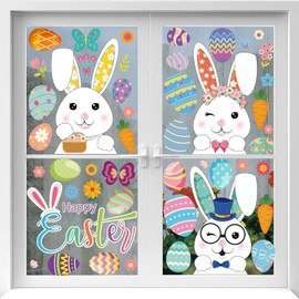 121 Pcs Easter Window Clings Happy Easter Decorations Double Sided Stickers with Bunny Egg 2024 Kids Toddlers Holiday Decals for Glass Wall Classroom Indoor Office Home Outside, 9 Sheet