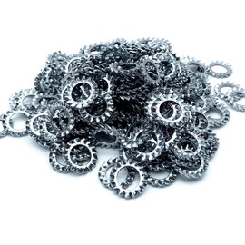 DOJA Barcelona Washers Serrated Set M10 Galvanised Steel Pack of 100 Serrated Tooth Washers Assortment for Screws with Teeth Lock Washers Serrated