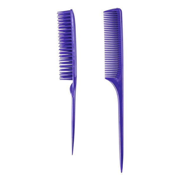 Allegro Combs Rat Tail And Three Row Combs For Women Parting Hairstylist Wide Tooth Comb Detangling Hair Styling Apply Product In Curly Hair Made In The USA 2 Pcs. (Purple)