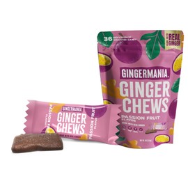 Gingermania™ Ginger Chews | Passion Fruit Flavor | Made with Real Ginger & Passion Fruit | Sweet & Spicy Chewy Candy | 36 Individually Wrapped Chews Per Bag | 5oz Bag (Pack of 6)