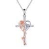 YONFQE Rose Cross Necklace 925 Sterling Silver Rose Pendant Love