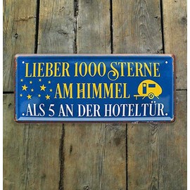 schilderkreis24 Tin Sign Funny Saying "Lieber 1000 Sterne" Decorative Sign Metal Sign Gift Idea Retro Camper Caravan Motorhome Gift Birthday Christmas Camping Fans 28 x 12 cm