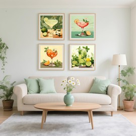 MBYAUYN Diamond Painting Pack of 4 Cocktail 5D Diamond Painting Adults, DIY Diamond Painting Pictures 25 x 25 cm, Suitable as a Painting for Home Decor and Gift
