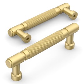 Amerdeco 10 Pack Brushed Gold knurled Cabinet Pulls 3.75 Inch(96mm) Hole Center Drawer Pulls Cabinet Hardware Kitchen Cabinet Handles for Bathroom ZH0072