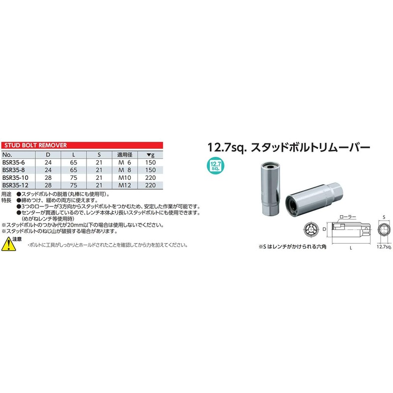 Kyoto Machine Tools (KTC) Stud Bolt Remover BSR35-12 Applicable Diameter: