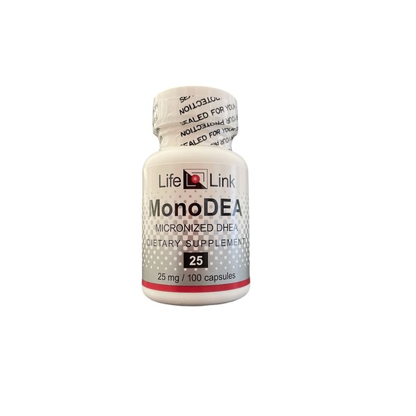 LifeLink DHEA MonoDEA (dehydroepiandrosterone) | 25 mg x 100 Capsules | Hormone Support, Anti-Aging | Gluten Free & Non-GMO | Made in The USA
