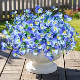 ICX 10pc Artificial Pansy Flowers for Outdoors,Silk Fake Flowers UV Resistant, Spring Flowers Artificial for Decoration,Outdoor Fake Plants for Door Porch Patio Planter Yard (Blue