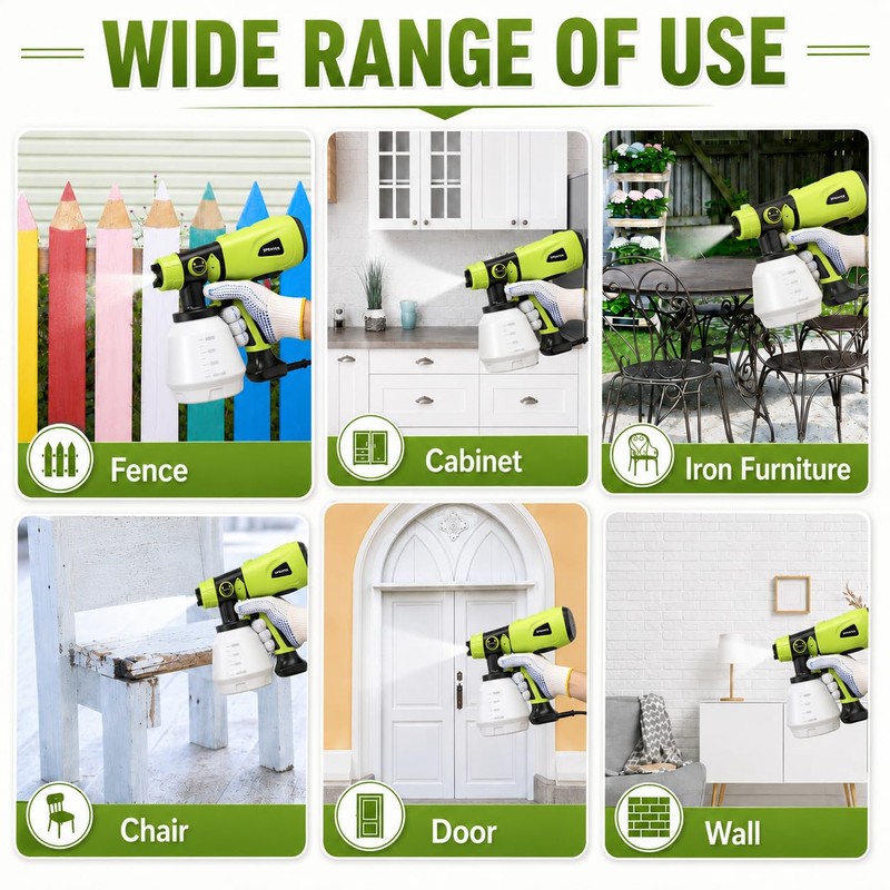 1000W High Power Paint Sprayer, Electric HVLP Spray Paint Gun