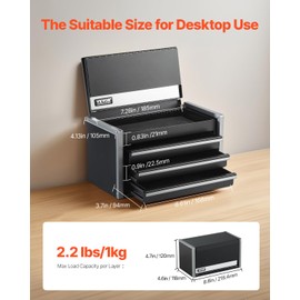 VEVOR Metal Tool Box, 8.6-inch, Portable Metal Tool Box with 5 Drawers, Small Tool Chest with EVA Liners and PP Feet Pads, Heavy-Duty Steel With Ball Bearing Opening and Powder Coated Finish, Black