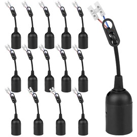 Pack of 15 E27 Replacement Sockets, GOMETY E27 Lamp Holder, 4 A, 250 V Max. 60 W, Construction Socket, Renovation Socket with Cable, Black Construction Site Socket for Construction Lamps, Ceiling