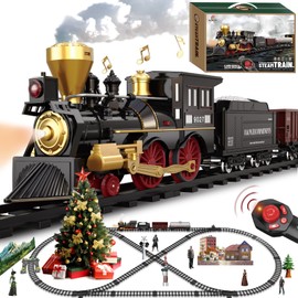 Train Set for Kids Remote Control Train Toys w/Steam Locomotive, Fuel Tank Car & Luxury Tracks, Electric Trains w/Realistic Smoke,Sounds & Lights, Christmas Birthday Gift for Boys Girls 3 4 5 6 7+