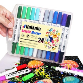 UNIKNIU Paint Pens Paint Markers Acrylic Paint Markers Dual Tip Acrylic Paint Pens for Wood, Canvas, Stone, Rock Painting, Glass, Ceramic Surfaces, DIY Handmade Crafts Making Art Supplies (24)