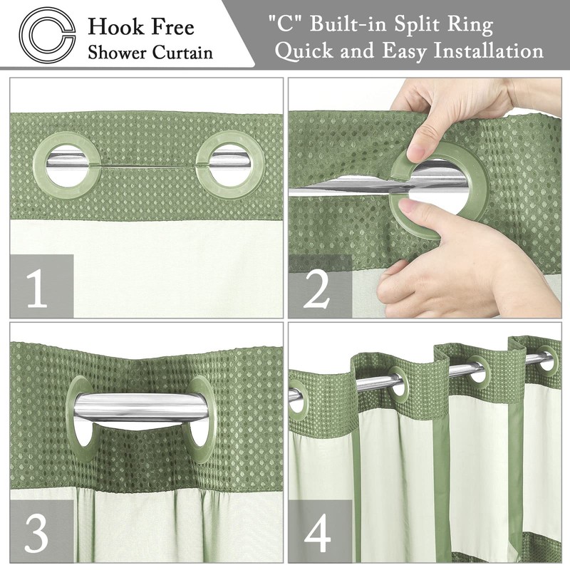 Gibelle No Hook Waffle Weave Shower Curtain with Snap-in Fabric
