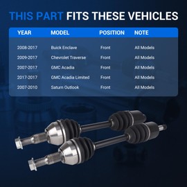 Autoround 661465+661466 Front CV Axle Shaft Assembly Compatible with Chevy Traverse 2009-2017, GMC Acadia 2007-2017, Buick Enclave 2008-2017, Saturn Outlook 2007-2010, Left and Right