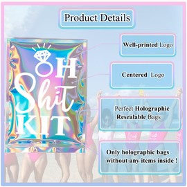 10 Pcs Oh Shi Kit Recovery Kit Bags—Pre-Printed Holographic Resealable Bags(Without Self-Care Kits),Ideal for Bachelorette Party Favors and Birthday Hangover Kits(5" x 7")
