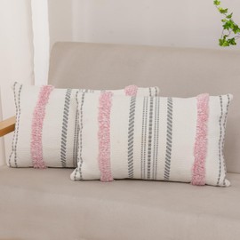 MissOwl Set of 2 Boho Tufted Throw Pillow Covers Modern Farmhouse Garden Decorative Pillowcase Cushion Cover for Couch Sofa Bed Living Room 12x 20