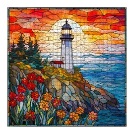 Stained Glass Lighthouse Puzzles for Adults 1000 Piece, Mosaic Beach Puzzle Hard, Impossible Difficult Challenging Puzzles, Lighthouse Scenic Jigsaw Puzzles