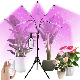 5-Head Floor Plant Lights - 15"-63" Adjustable Stand, Dual-Band Red/Blue LEDs - Remote Control & Auto Timer for Large Indoor Gardens, Vegetables, Flowering Plants (5-Head)