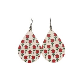 Valentines Day Love Heart Wooden Earrings Red Black Striped Plaid Lip Dangle Earrings Lightweight Cute Buffalo Leopard Printed Drop Earring for Women-Rose