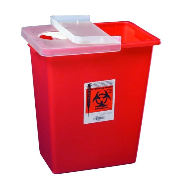 Kendall/Covidien Model#8980 MultiPurpose Sharps Container w/Hinged Lid, 8 Gallon - Case