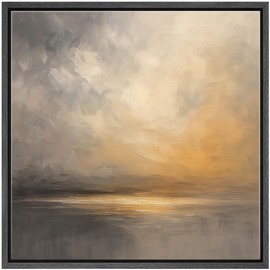 SIGNWIN Framed Canvas Print Wall Art Tranquil Sunrise Over Water Impressionist Landscape Illustrations Modern Art Decorative for Living Room, Bedroom, Office - 24"x24" BLACK