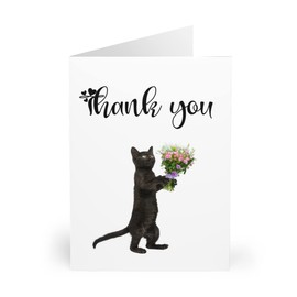 Ruxandcip - Thank You Card with a Black Cat - Card for Cat lovers - Appreciation cat with flowers (A5, 6 x 8 inch)