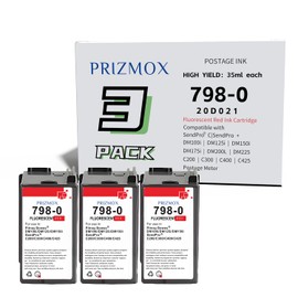 Prizmox 3-Pack SL-798-0 Red Ink Cartridge Replacement for Pitney Bowes 798-0 Fluorescent Red Ink Cartridge for Postage Meters for Sendpro C200, C300 and C400