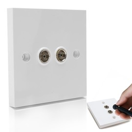 TV Aerial Socket Plate,Double FM Coaxial Satellite Wall Socket Cable Faceplate Outlet Cover for Television Radio Connections(Dual 2 Gang White)