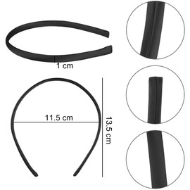 Duufin 30 Pieces Satin Headbands 1cm DIY Plain Headband Satin Covered Headband for Girls and Women, Black