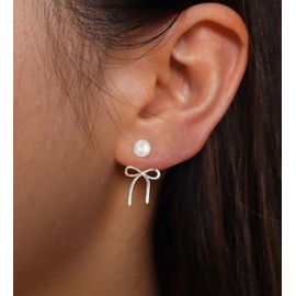 CAROVO Pearl Earrings for Women Dainty 14K Gold Earring Sets Bow Stud Pearl Earrings Set for Women