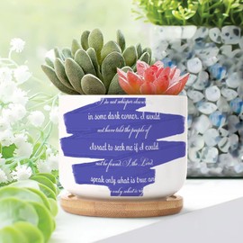 DecStic I Do Not Whisper Obscurities in Some Dark Corner Planters Ceramic Family Love Round Flower Pots with Drainage Holes and Bamboo Tray Pot for Outdoor Garden Home Plant