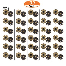 30 Sets Antique Brass Sew On Snap Fasteners Metal Snap Button Rust Proof Press Studs (15mm)
