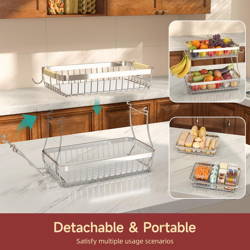Sevenblue 2 Tier Large Fruit Basket for Kitchen Counter with