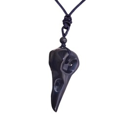 EDEN'S CALL Black Obsidian Necklace for Men and Women Adjustable Cord Natural Carved crystal Stone Figurine Pendant Necklace, Raven Skull