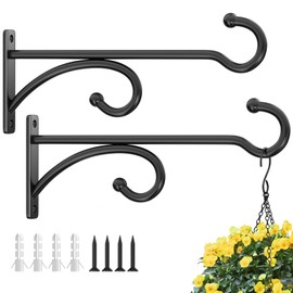 8-Inch Planter Hooks for Hanging Plants - Plant Hanger Hook Indoor Outdoor, Plant Wall Hooks, Brackets for Hanging Plants, Baskets, Wind Chime, Bird Feeder, Bird House (Black, Metal, 2 Pack)