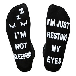 NDLBS - Calcetines divertidos de Navidad para juegos, calcetines de Navidad para hombres, adolescentes, niños, niños, adultos, regalos de Navidad, I'm Not Sleeping, Just Resting My Eyes-eyes, Talla