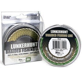 LUNKERHUNT Premium Braided Fishing Line, Innovative 8 Strand 00% PE Fibre (20 Lbs, 150 Yards) Super Soft, Ultra Durable, Super Sensitive Long Casting | PRO Performance for Saltwater or Freshwater