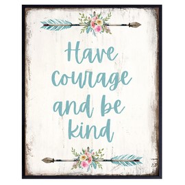 Have Courage and Be Kind Wall Decor Sign - Boho Bathroom Decor - Shabby Chic Bathroom Decor - Bathroom Wall Art - Restroom Sign - Rustic Powder Room, Guest Bath Decor - Blue Bathroom Decor for Women