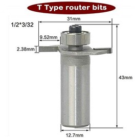 Carbide Bearings Router Bit, T Router Bit 1/4" Shank T-slot Milling Cutter For Woods, MDF, Particle Board, Plywood-Size 1/2*3/32
