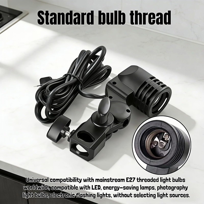E27 Lamp Holder with Umbrella Bracket, 360° Adjustable Photography Light