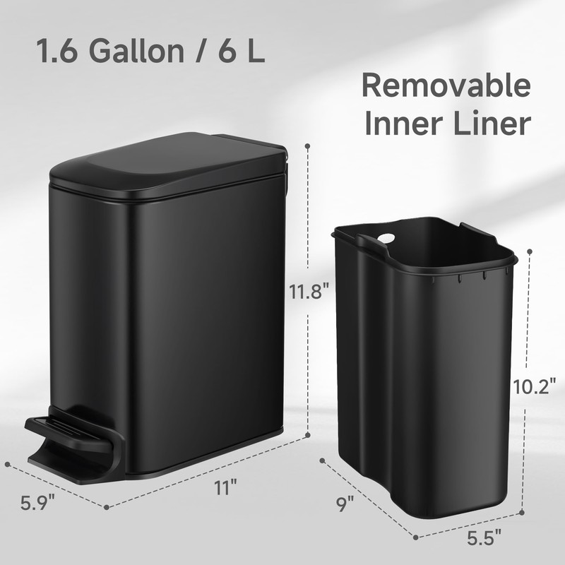 TIPGO Slim Bathroom Trash Can with Lid Soft Close, Step
