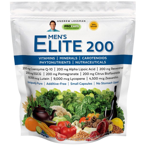 ANDREW LESSMAN Multivitamin - Men's Elite-200 60 Packets – 40+ Potent Nutrients Plus 200mg Each of Coenzyme Q10, Alpha Lipoic Acid, Resveratrol, EGCG, Pomegranate, Citrus Bioflavonoids. No Additives