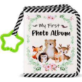 Baby My First Family Album Soft Photo Cloth Book – Woodland Animal Baby Memory Album with Mirror, Holds 17 4x6 Photos
