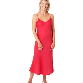 Indigo Sky Samsara Long Satin Chemise Nightdress, Red IS, 20-22