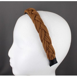 Artist Unknown Brown braided headband soft fabric covered band grip teeth braid 1 inch wide dot fabric braided headband