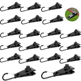 Hpamba Tent Clip, Tarpaulin Clips, Linoleum Clip, Tarpaulin Tensioner, Rubber Tensioner, Tarpaulin Clips, Set of 20 Tarpaulin Clips with 20 Carabiner Hooks for Awnings, Camping, Plastic Tent Clip,