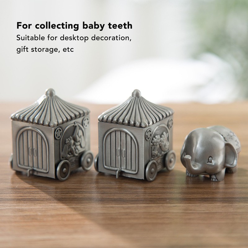 Baby Teeth Organizer Elephant Carriage Keepsake Box Metal Collection Container