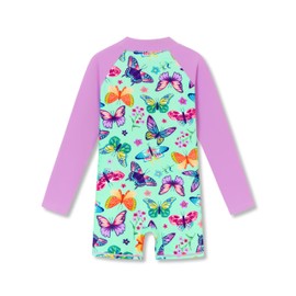 Dvenki Long Sleeve Butterflies Swimwear for Girls Rash Guard 1 PC Quick Dry Zipper Bathing Suit Swimsuit Size 5/6